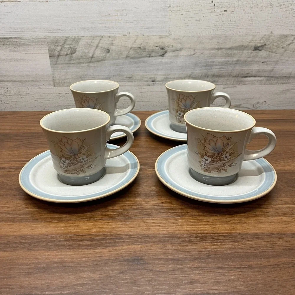 Vintage Noritake Autumn Day Tea Cup Saucer‎ Sets #8353 Set of 4